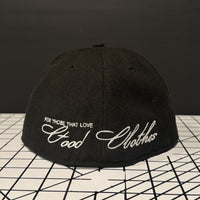 Clothing Lovers Fitted cap in black, front view with embroidered J logo